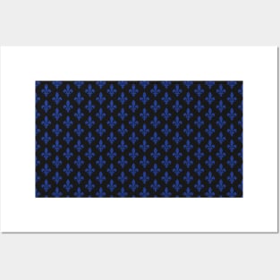 Lily Flower Pattern | Fleur de Lys du Québec | Blue and Black Posters and Art